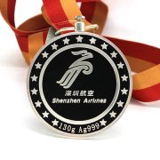 深圳航空獎牌定做,優秀工作者純銀獎牌定做